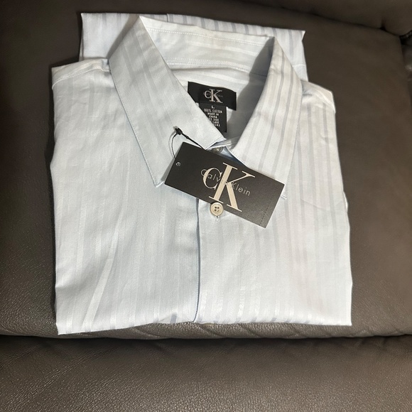 Calvin Klein  Men's Long Sleeve Cotton Light Blue Striped Size L. Shirt. NEW. - Picture 11 of 13